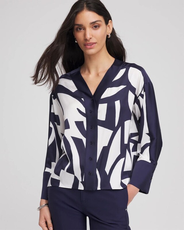 Satin Geo Print Blouse - image 1